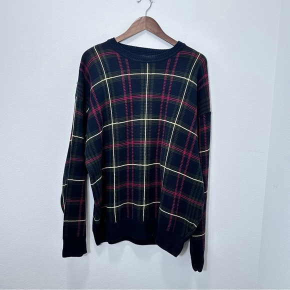 Woods and Gray Men's Plaid Navy and Red Grunge Grandpa Knit Sweater Size XL - Picture 1 of 4